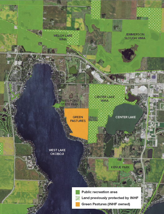 Green Pastures is surrounded by other privately and publicly protected land in the Okoboji area.