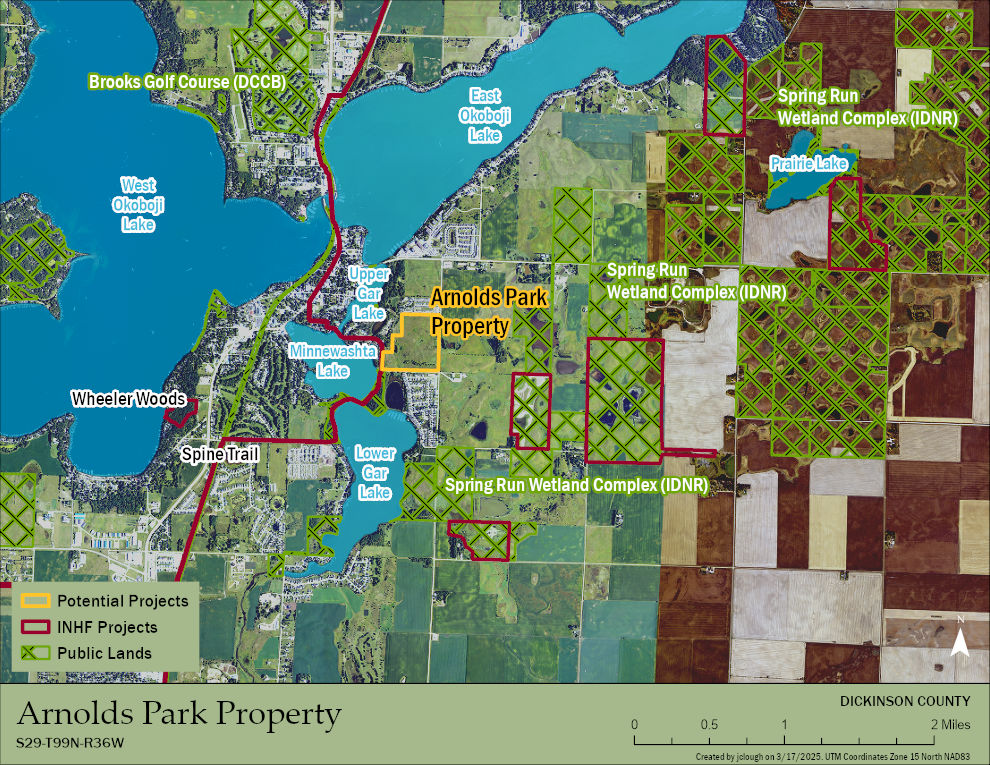 Zoomed out map showing greater protection around the Arnold's Park Project