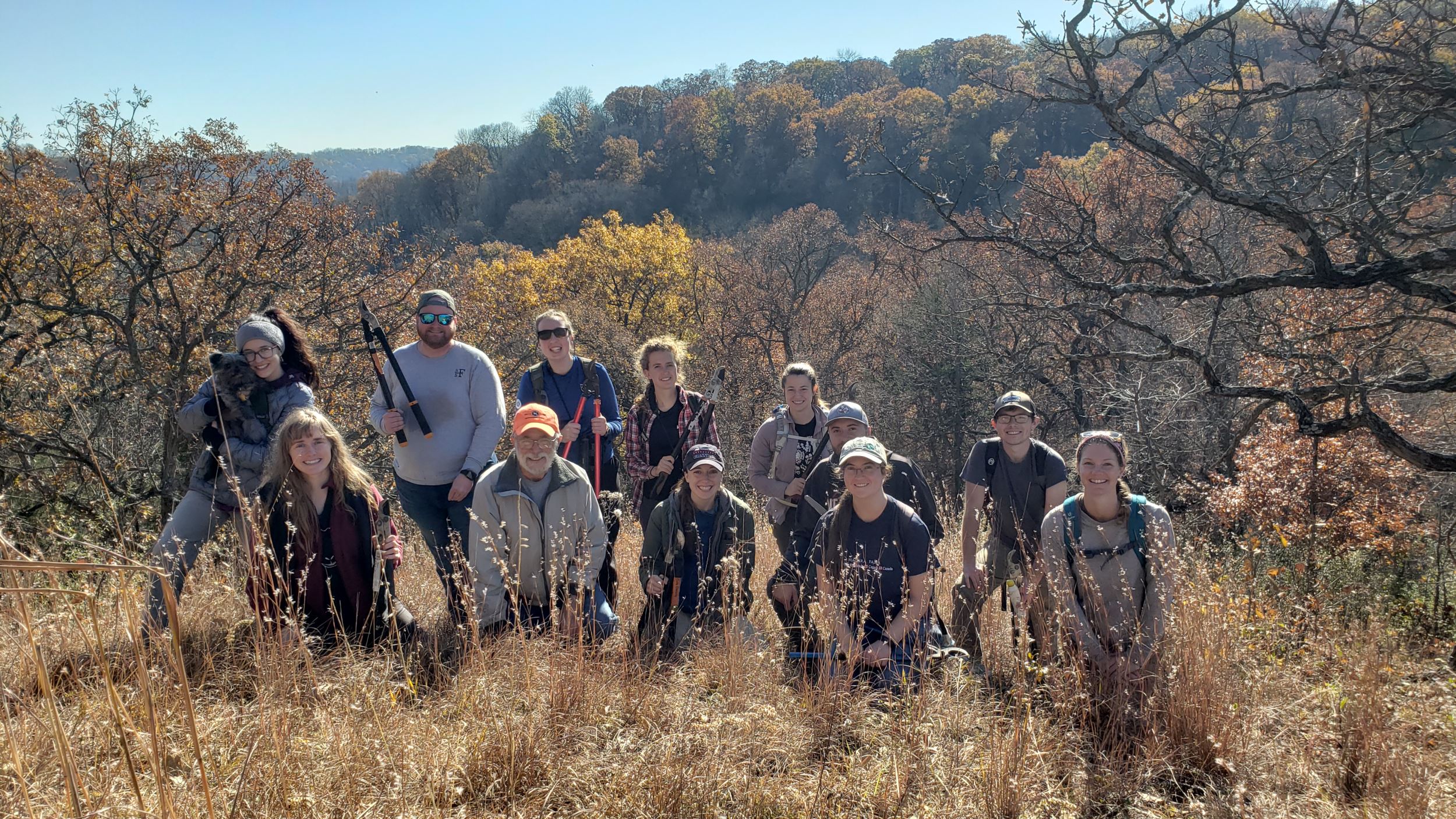 ISU NREM students pose with David Marlow at his property in Boone County.