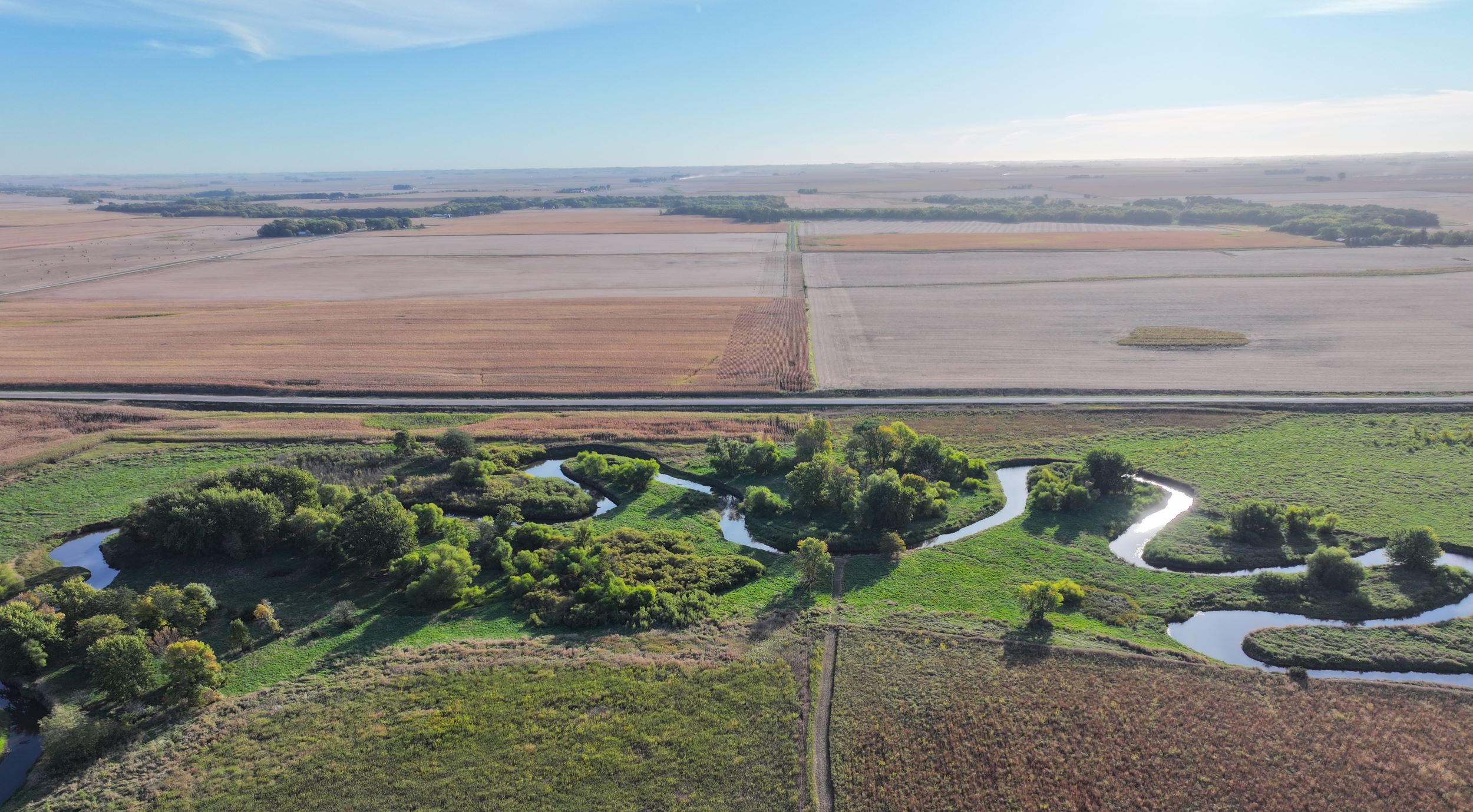 A bird's-eye view shows the meandering Prairie Creek running through Boone Valley Wildlife Area