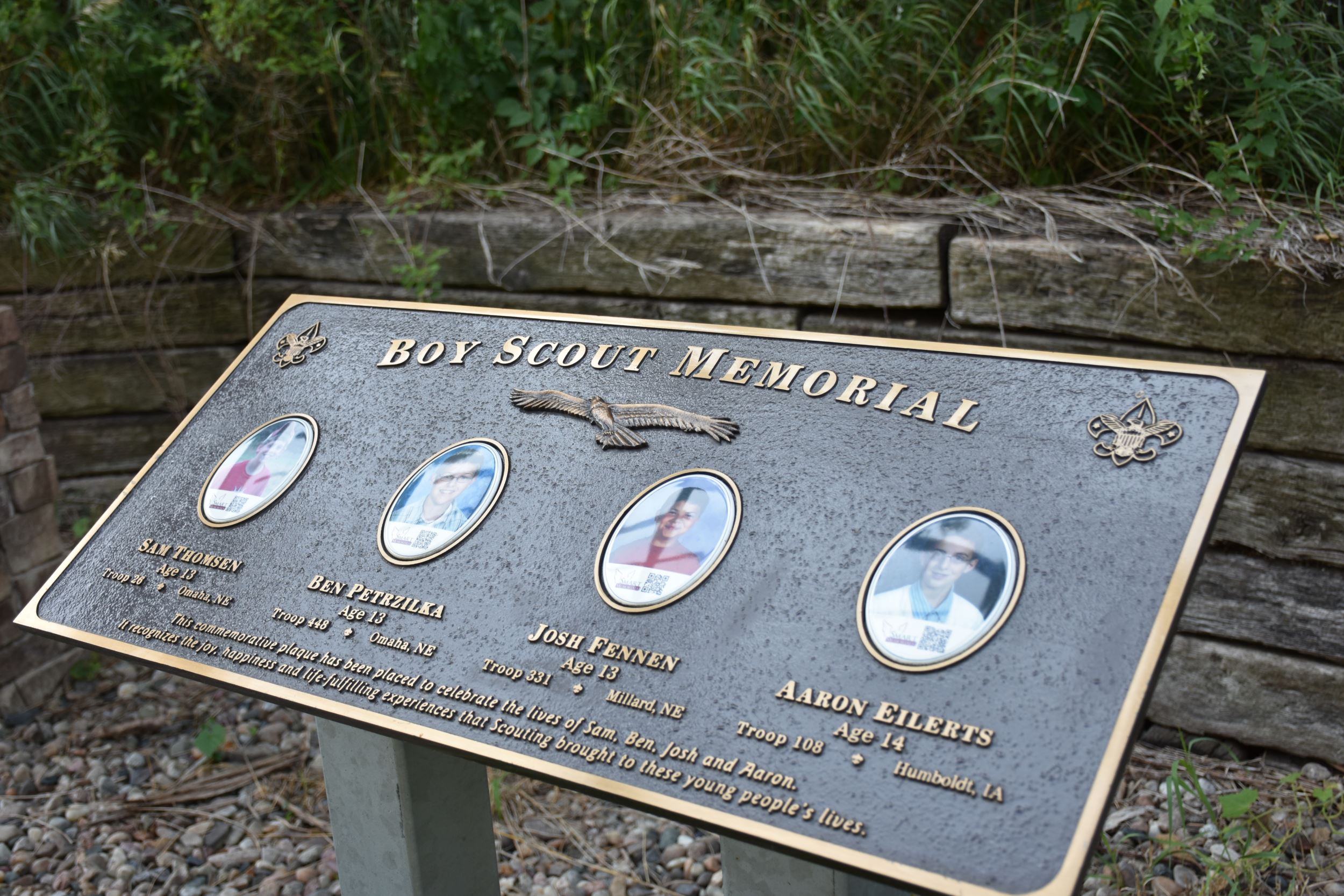Memorial to four boy scouts who died as a result of a tornado at Little Sioux Scout Ranch