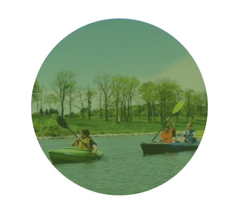 Circular image of people canoeing