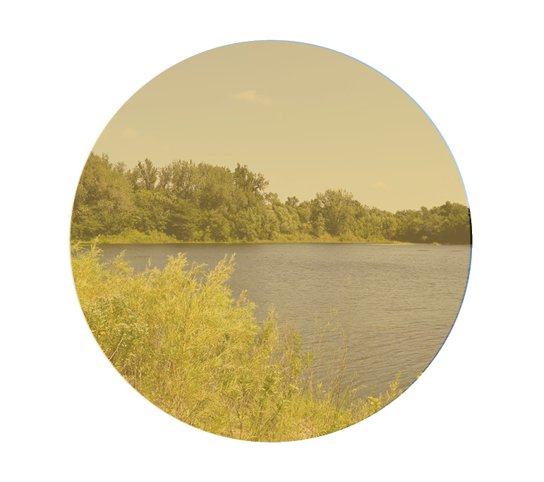 Circular image of a lake