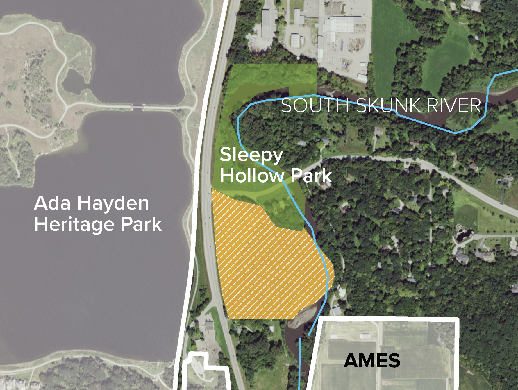 South Skunk River buffered with Sleepy Hollow Park addition in Ames