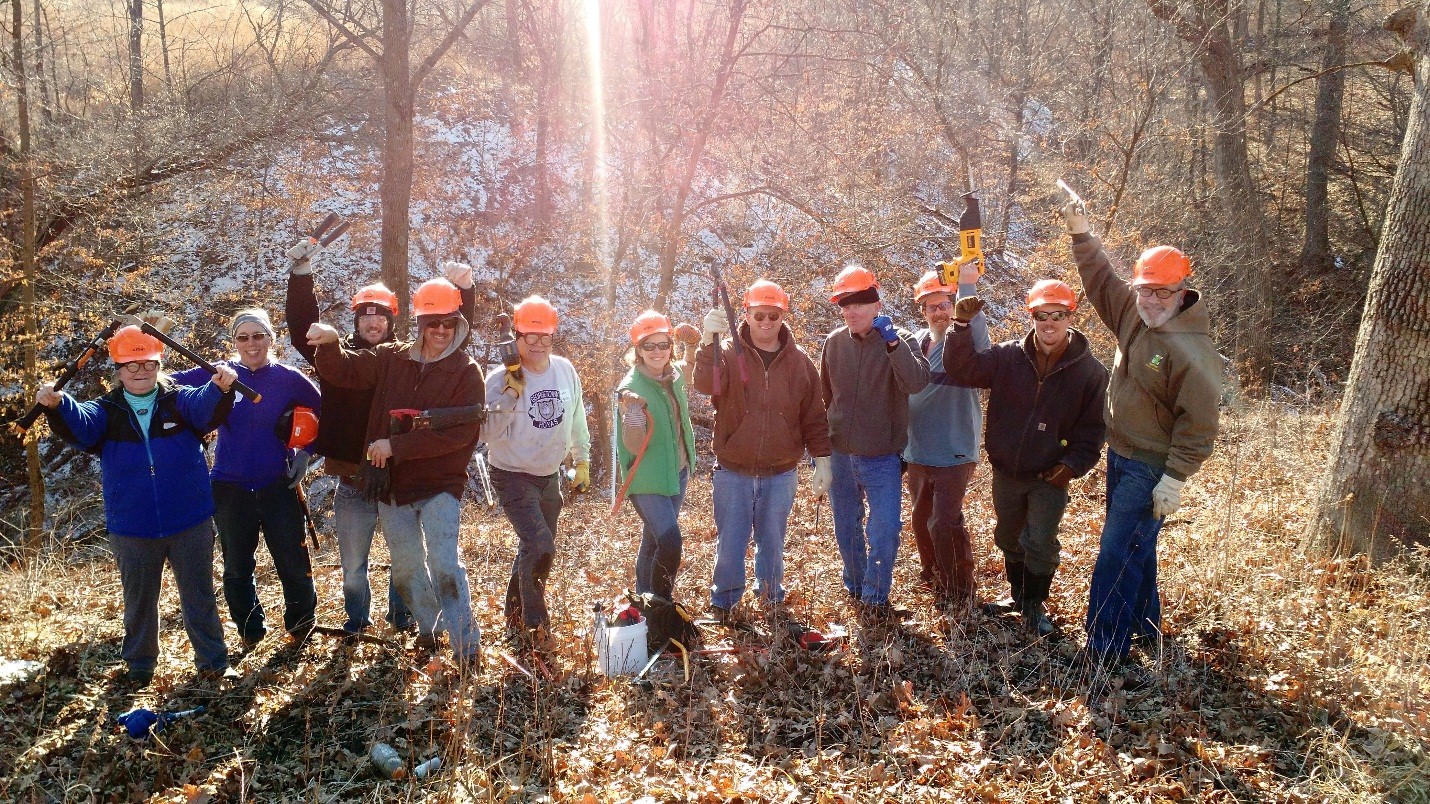 Volunteers at the Winter Invasive Brush Removal at Snyder Heritage Farm